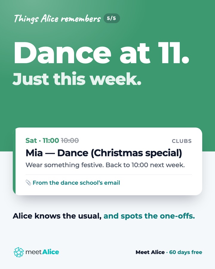 Things Alice remembers: Dance at 11, just this week